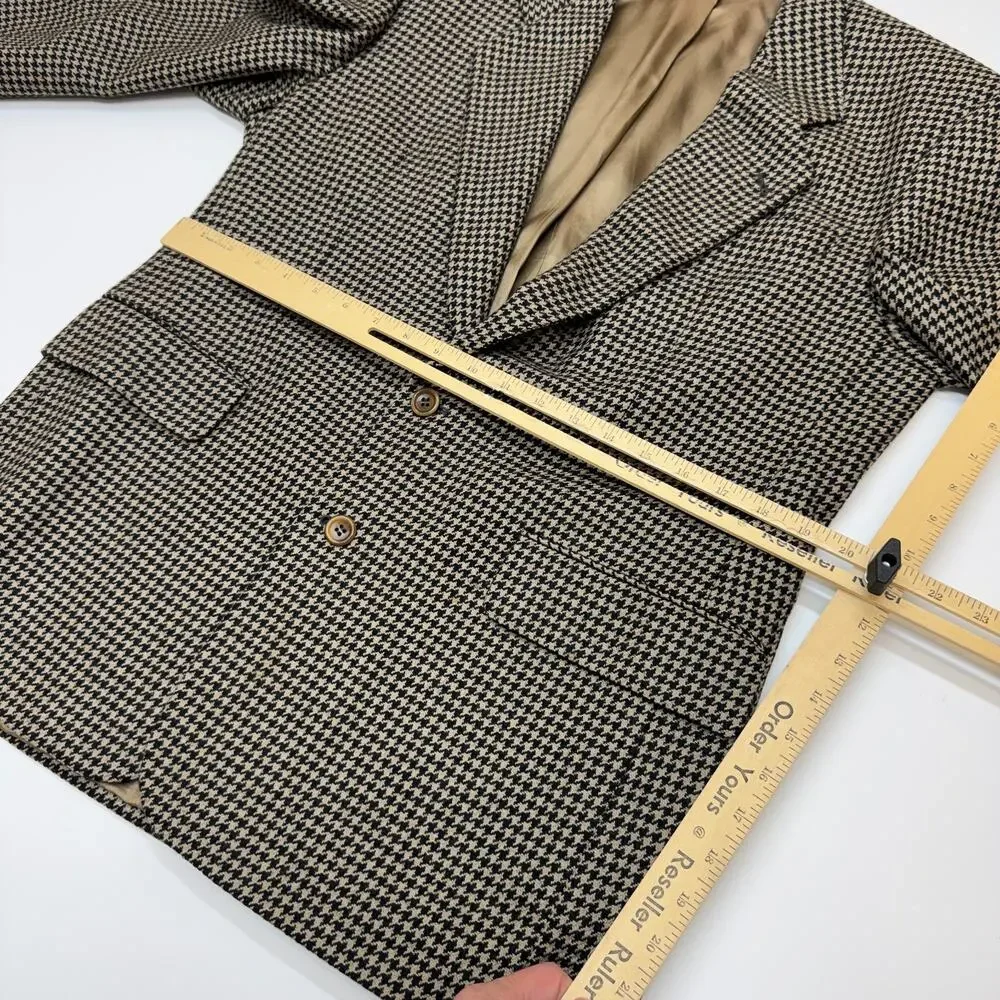 Vintage Mens Hugo Boss Brown Houndstooth Sport Coat Blazer Suit Jacket 38R USA